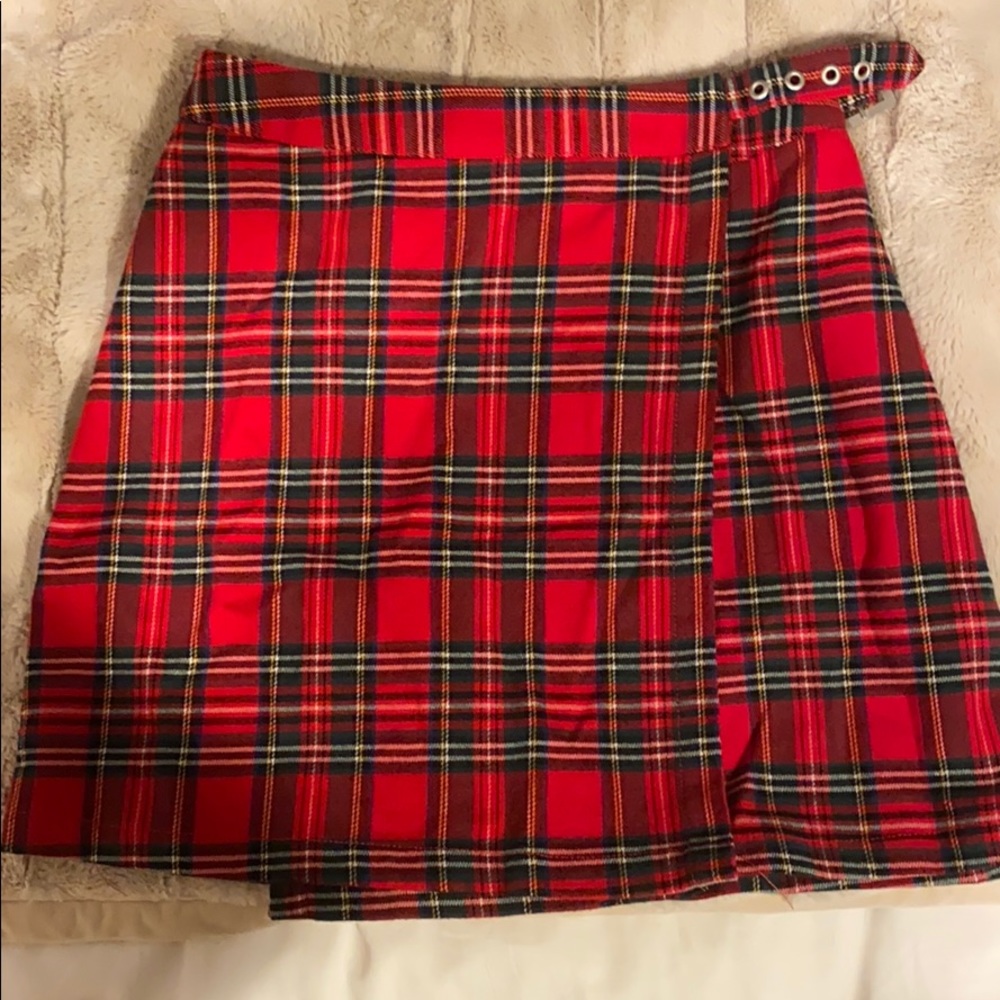 Red plaid skirt